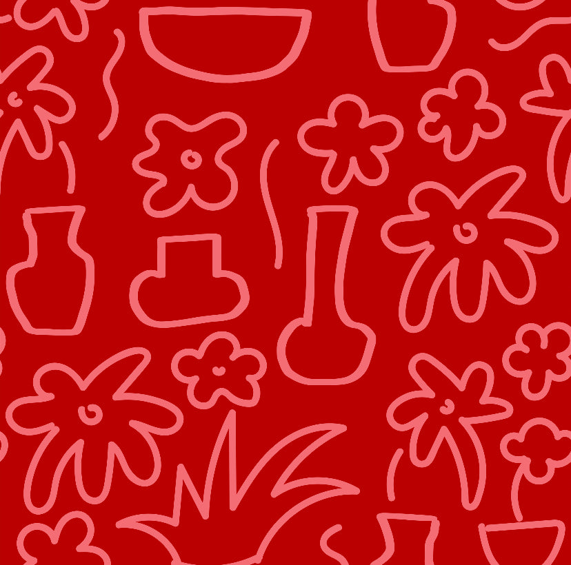 Red and Pink Flora Fabric