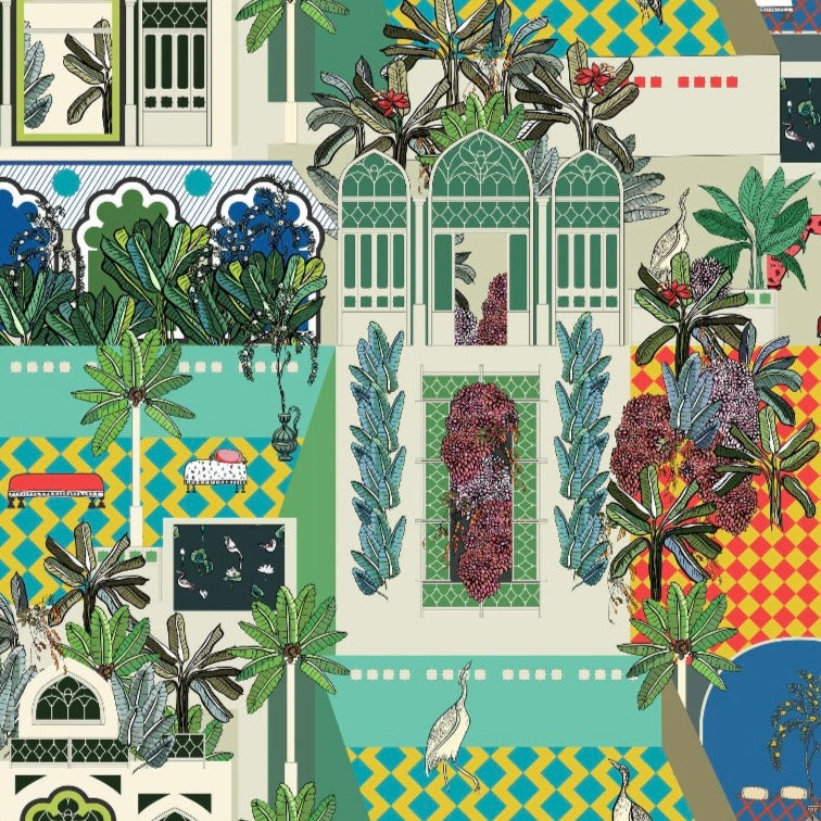 Green Palm Palace Fabric