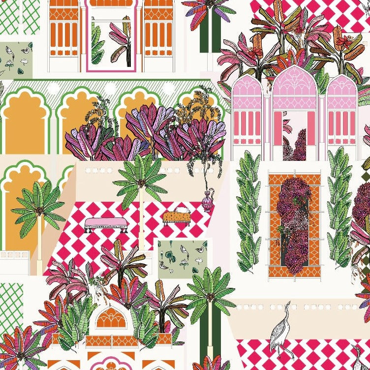 Pink Palm Palace Fabric