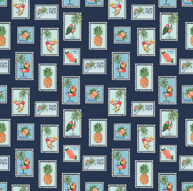 Holiday Stamps (Navy) Fabric
