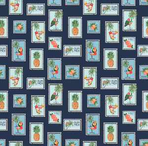 Holiday Stamps (Navy) Fabric