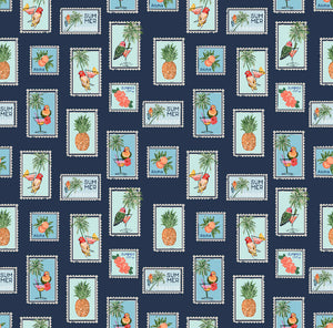 Holiday Stamps (Navy) Cotton Linen