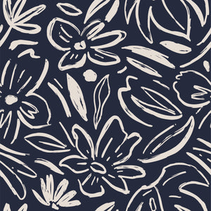 Navy Scribble Flowers Rayon