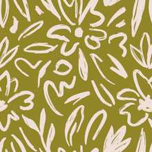 Load image into Gallery viewer, Chartreuse Scribble Flowers Cotton Linen