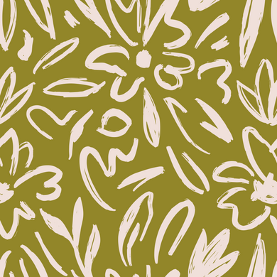 Chartreuse Scribble Flowers Cotton Linen