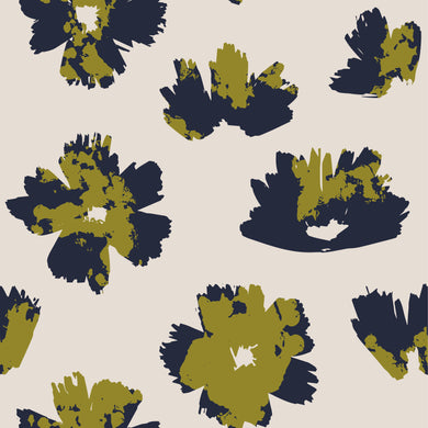 Chartreuse and Navy Flowers Fabric