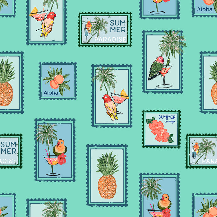 Holiday Stamps (Ocean Spray) Fabric