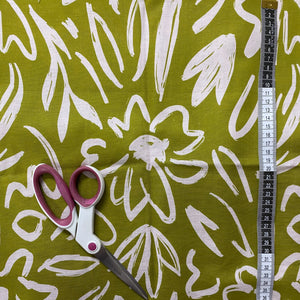 Chartreuse Scribble Flowers Cotton Linen