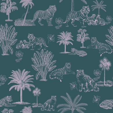 Tiger Town (Green + Lilac) Fabric