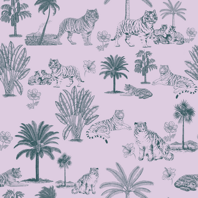 Tiger Town (Lilac + Green) Fabric